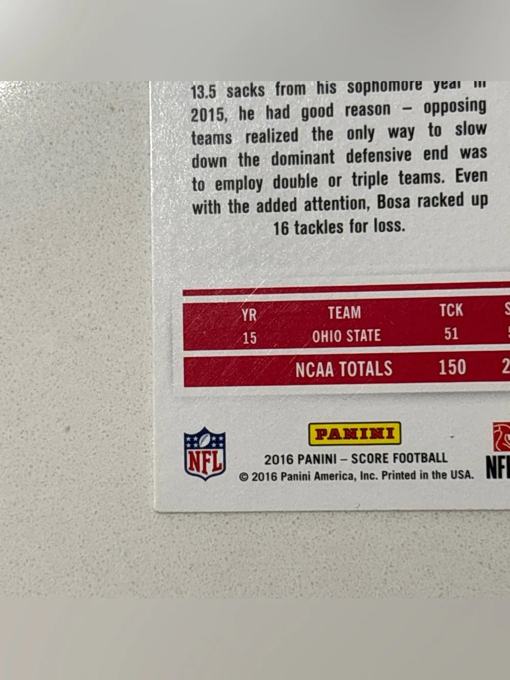 2016 Panini Score Card Joey Bosa Rookie Card - Red & Silver